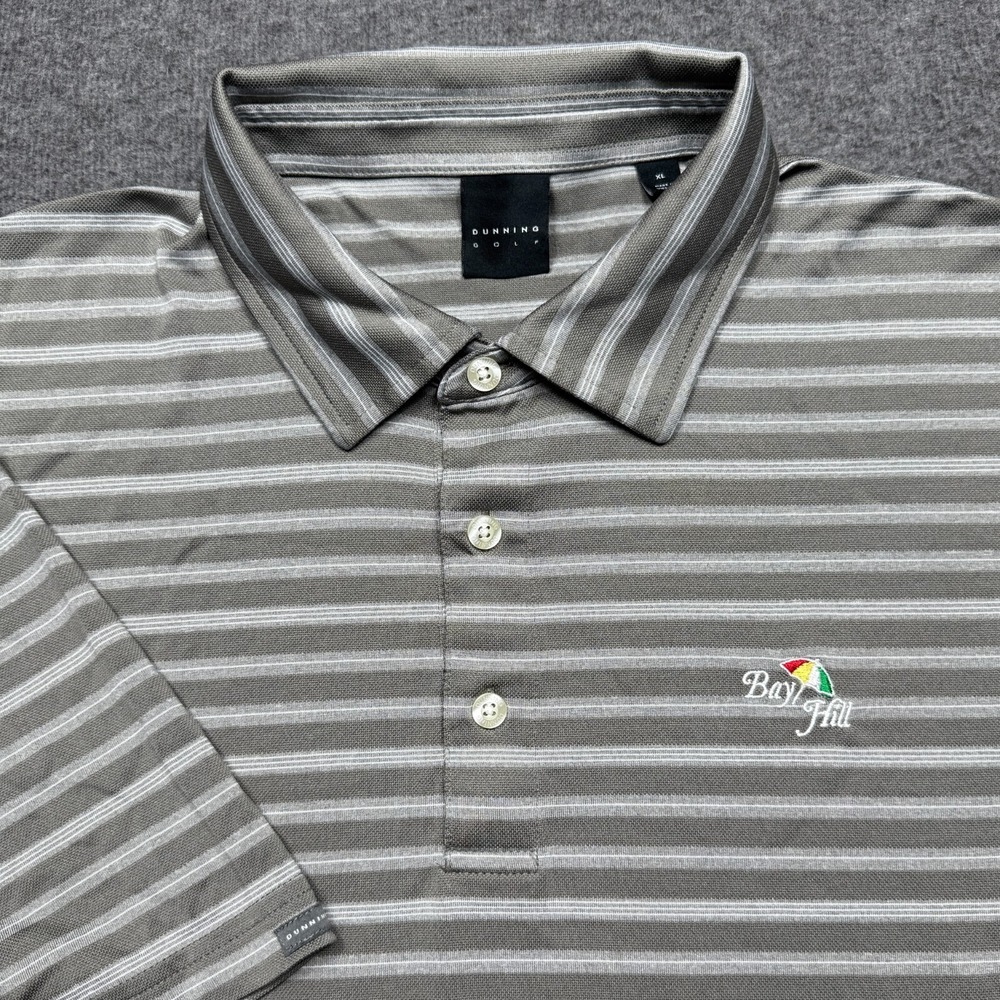 Dunning Polo Shirt Mens Medium White Stripe‎ Bay Hill Golf Club Performance